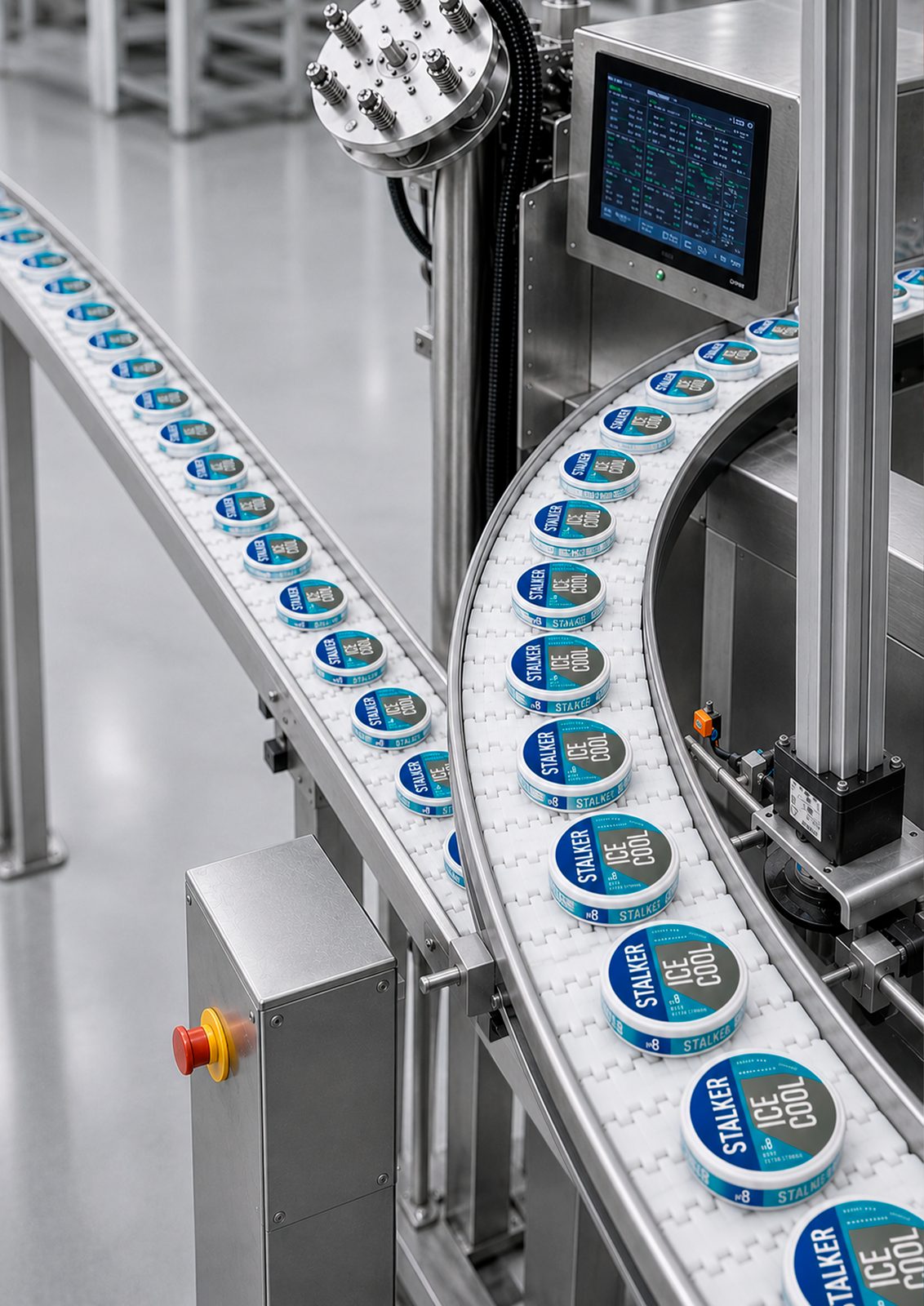 Cans on the production conveyor line
