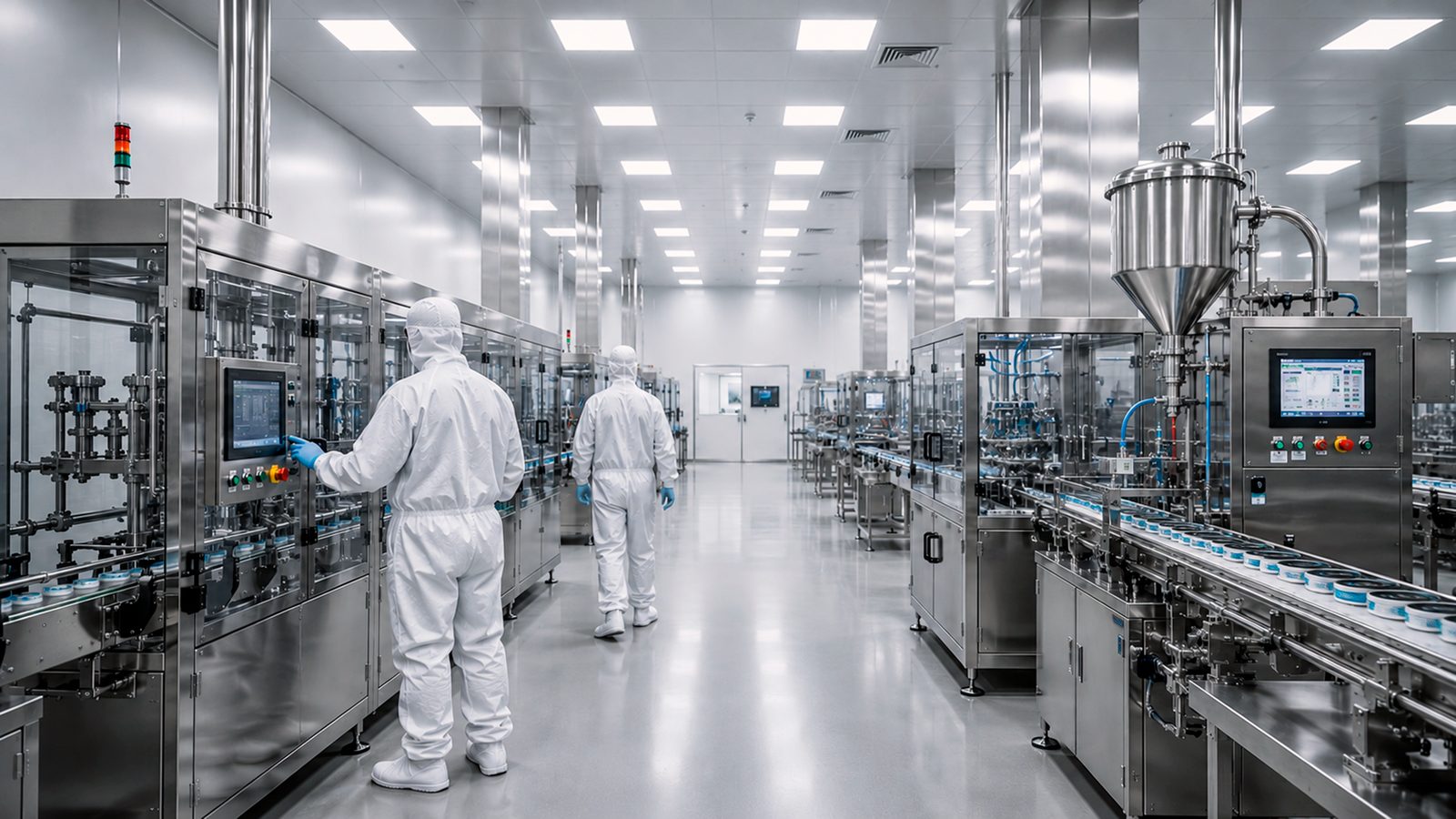 Overview of the production floor with lines and quality control